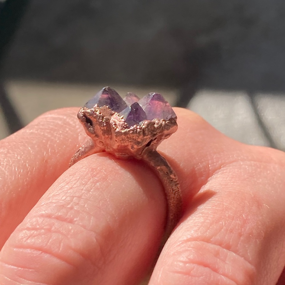 Amethyst Point Cluster Ring Electroformed sz 7 - Picture 6 of 15